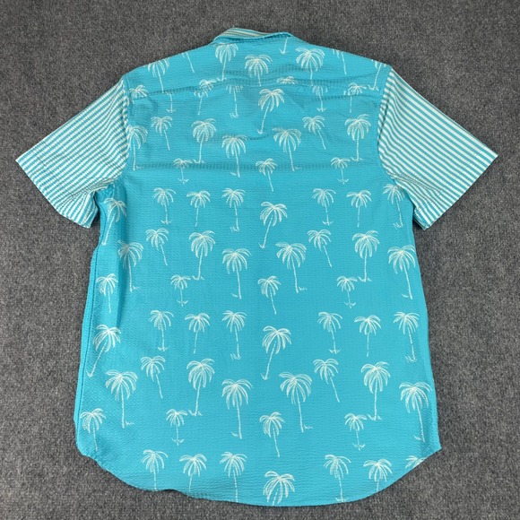 Chubbies Shirt Med Blue Button Up Seersucker Palm Tree Short Sleeve Stretch Men - Picture 7 of 9